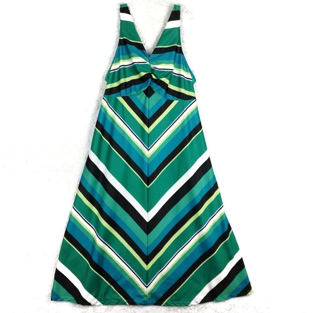Anthony Richards Womens Dress Maxi Sleeveless Green Black Stripe Chevron Plus 3X